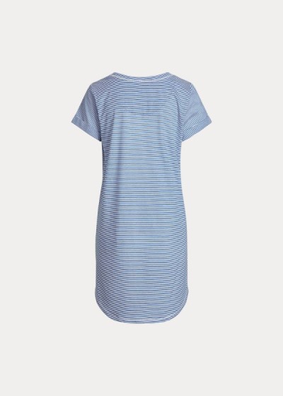 Camiseta Para Dormir Ralph Lauren Mujer Azules Rayas - Logo Cotton-Blend - STNBR7135